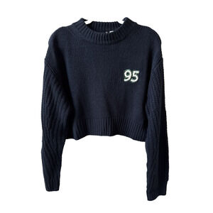 H&M Divided Womens M Preppy Embroidered 95 Mock Neck Crop Boxy Oversized Sweater
